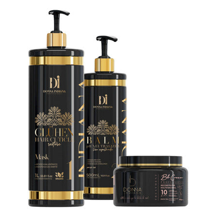 kit 1 Litre donna Indiana gloss queen care Gluhen lissage + neutralisant + masque