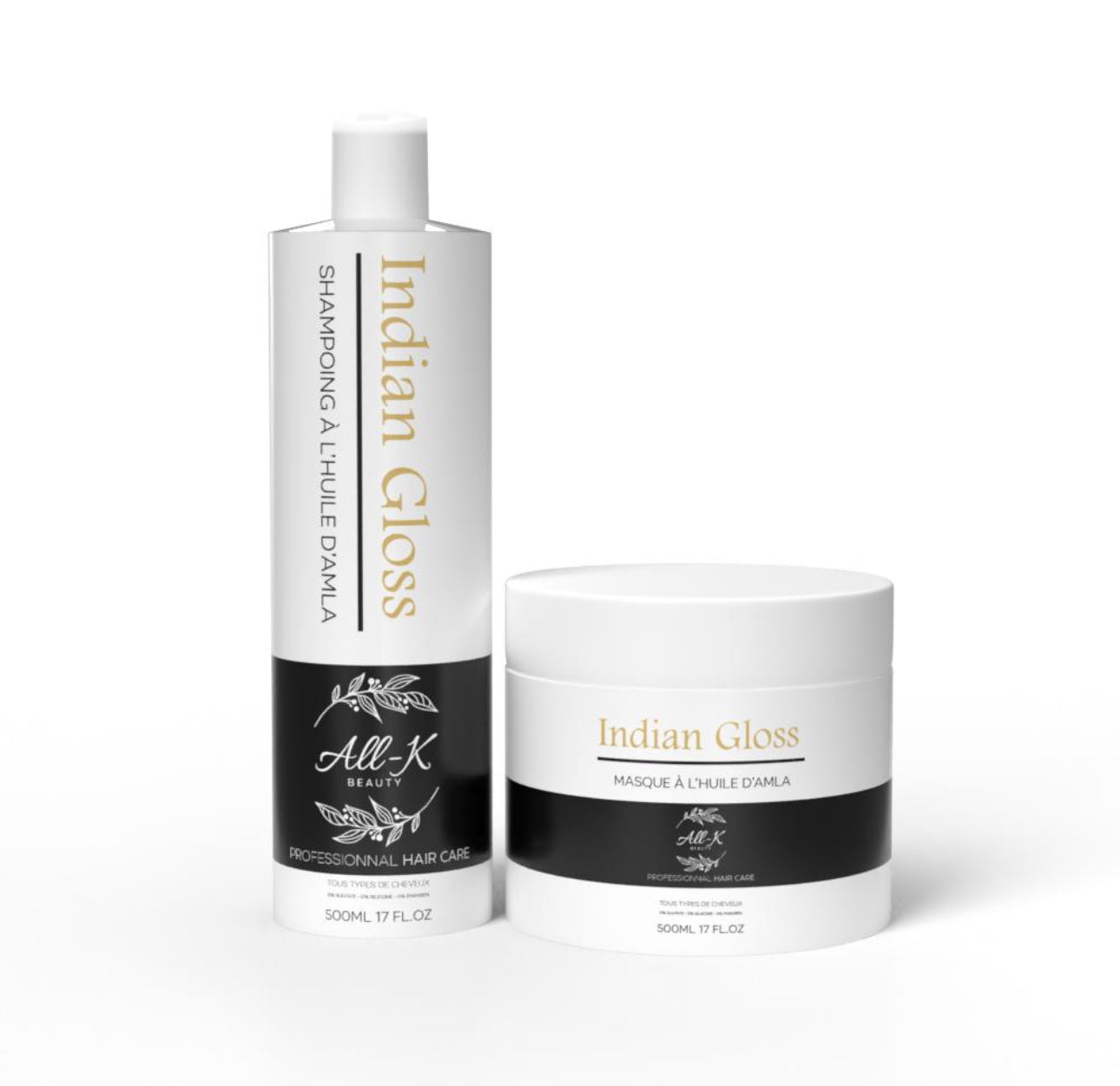 Duo Indian Gloss à l'huile d'Amla - Shampoing 500ml et masque 500g - All-K Beauty