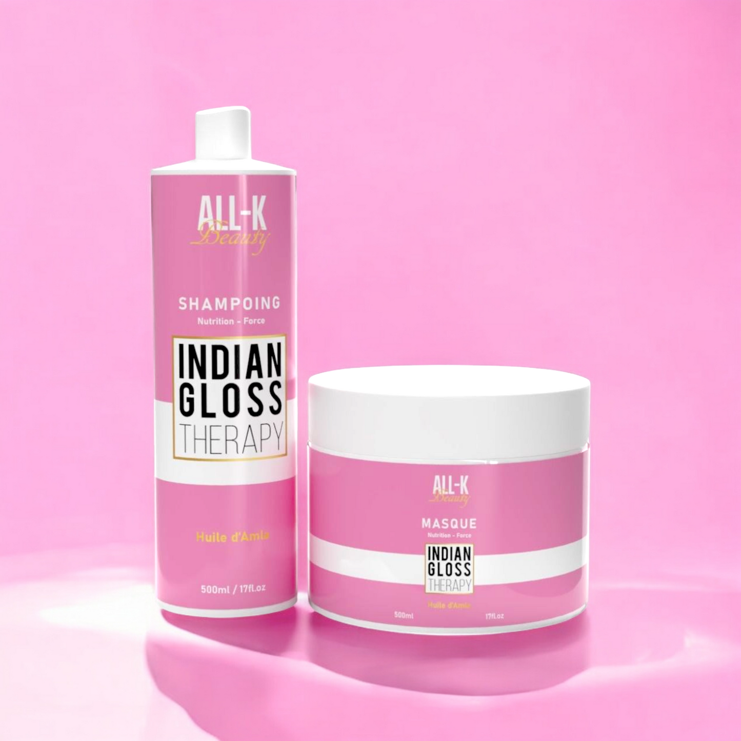 Lot 10 x duo Indian Gloss à l'huile d'Amla - Shampoing 500ml et masque 500g - All-k Beauty