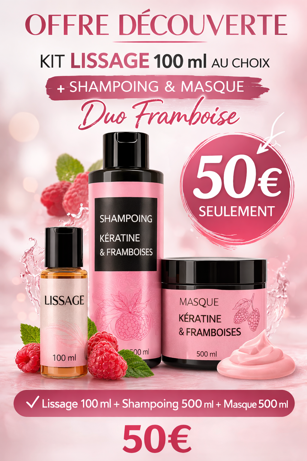 Offre d’été ☀️- Lissage 100ml + shampoing 500ml + masque 500ml
