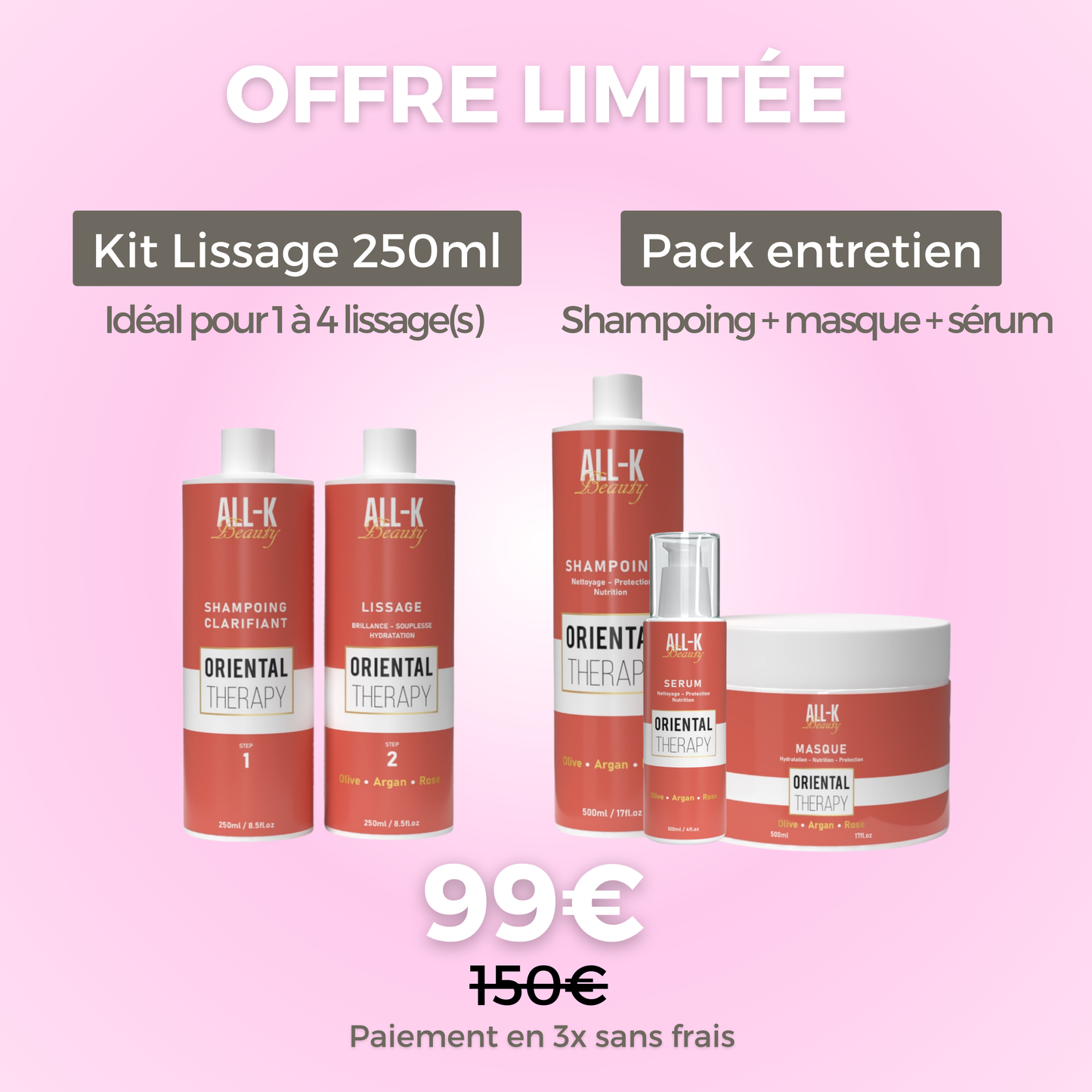 Pack Oriental Therapy - Lissage + Entretien ( trio shampoing masque sérum) All-k Beauty