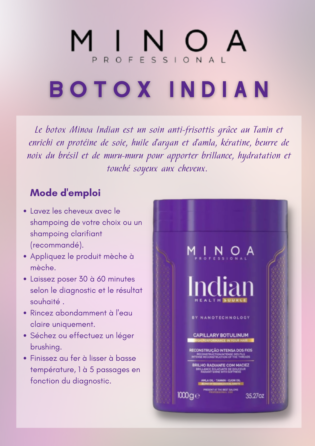 Botox Capillaire indien  Minoa Indian  1 Kg